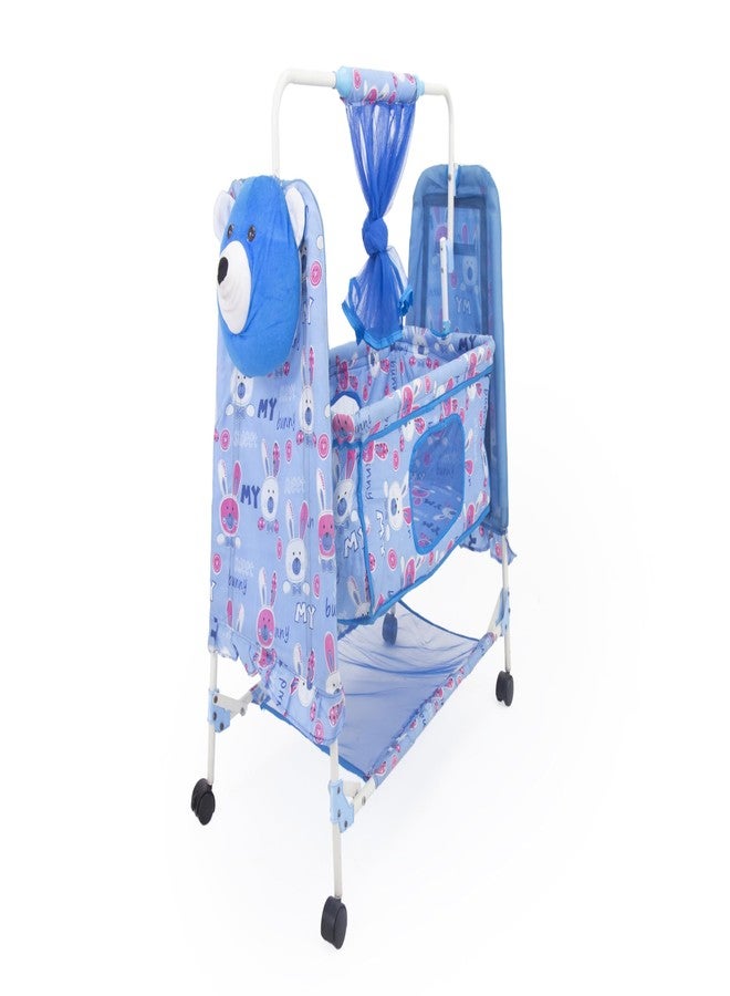 Franklite Born Baby Cradle with Mosquito & Hanging Chains, Soft Seat,Cradle for Baby,palna for New Born Baby 0-6 Month (Blue) - Image 3